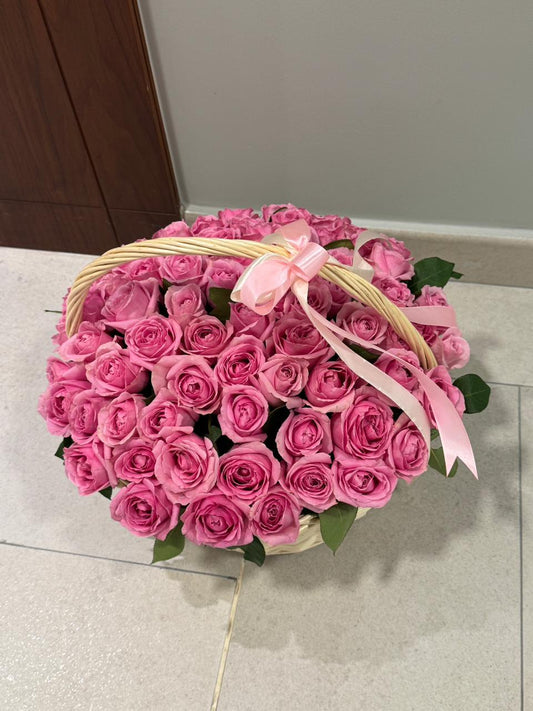 Small Pink Baby Roses Basket